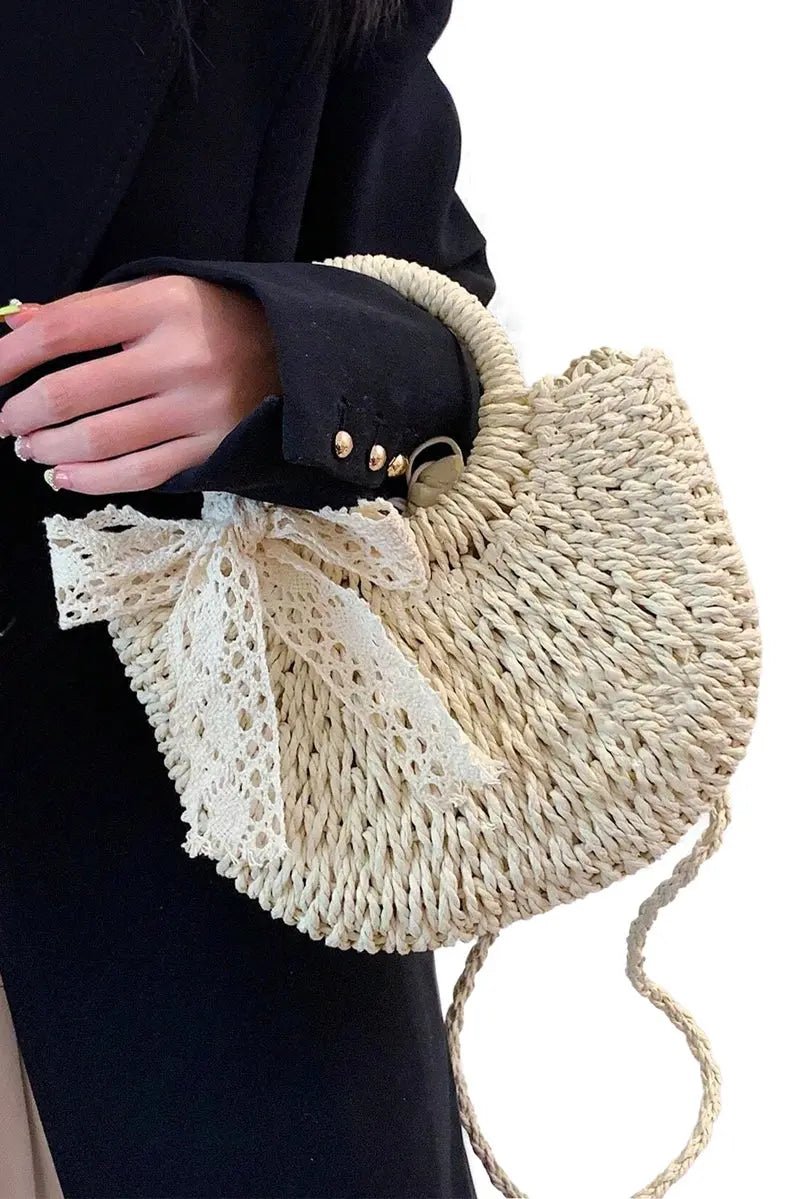 Rose Crochet Lace Rattan Wicker Crossbody Bag Cap Zone