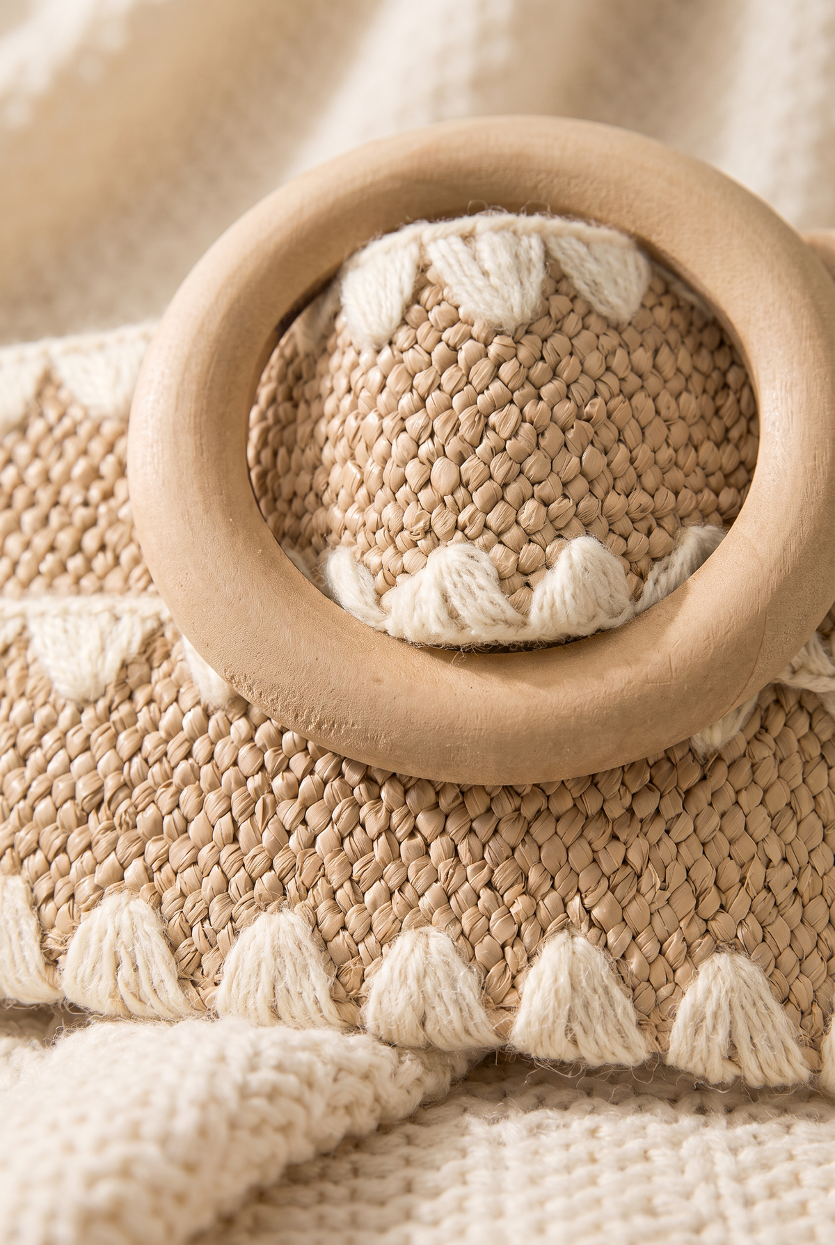 Alora Wooden Round Buckle Braided Belt, Detail