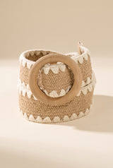 Alora Wooden Round Buckle Braided Belt, Khaki still life