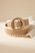 Alora Wooden Round Buckle Braided Belt, Still life