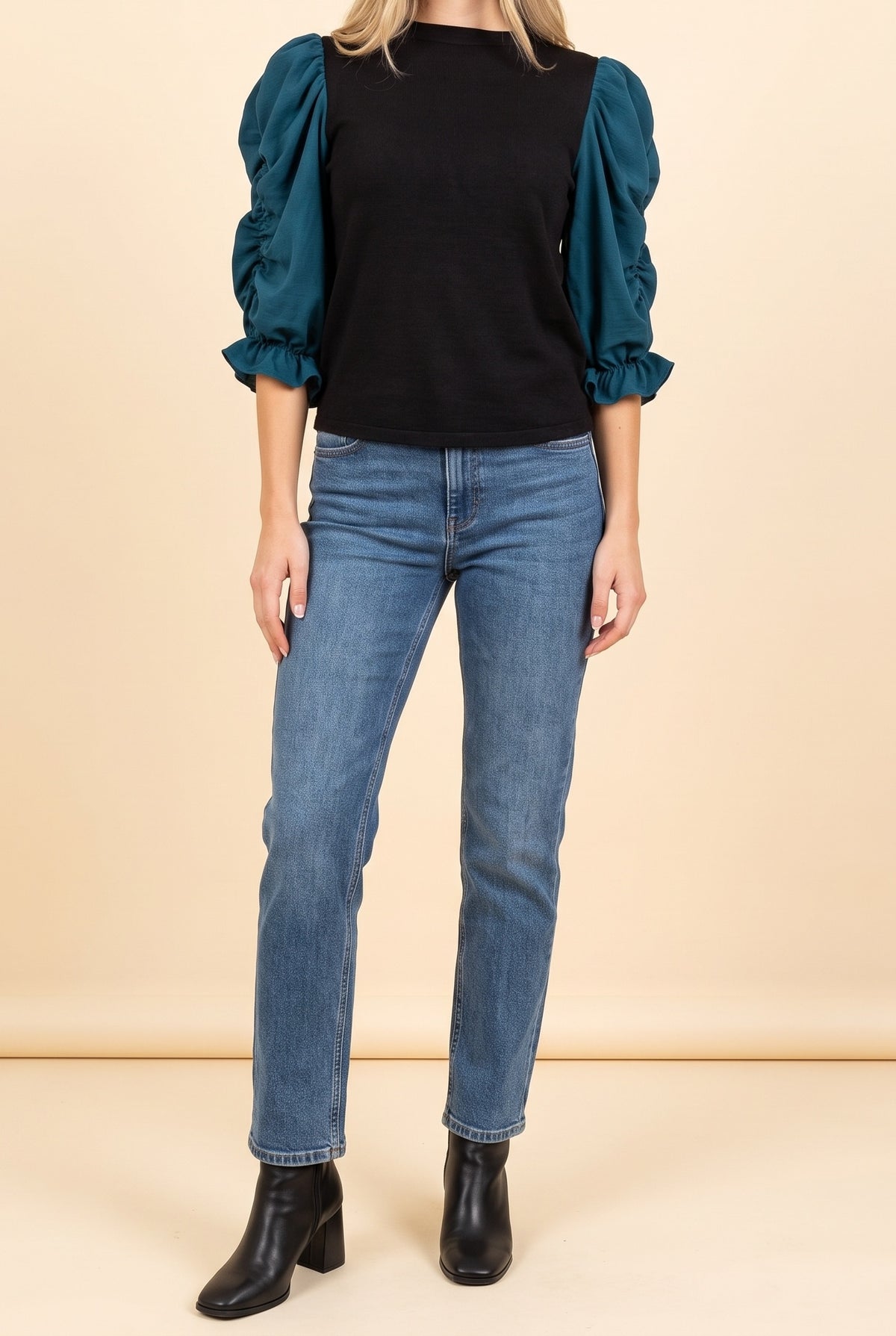 Around The Corner Puff Sleeve Textured Knit Top, Front