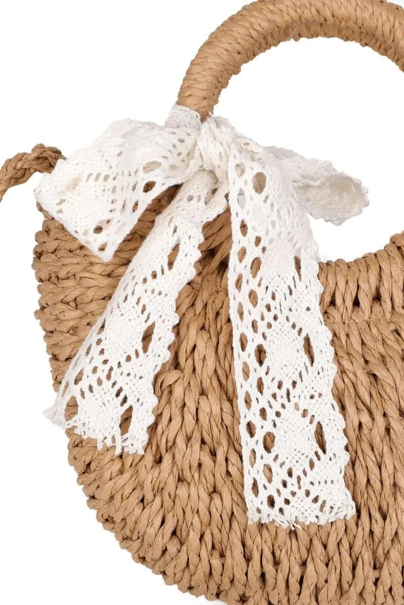 Rose Crochet Lace Rattan Wicker Crossbody Bag Cap Zone