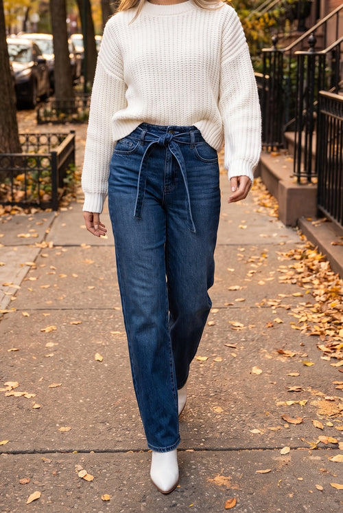 Blowing Your Mind High Rise Belted Wide Leg Jeans, Fall street