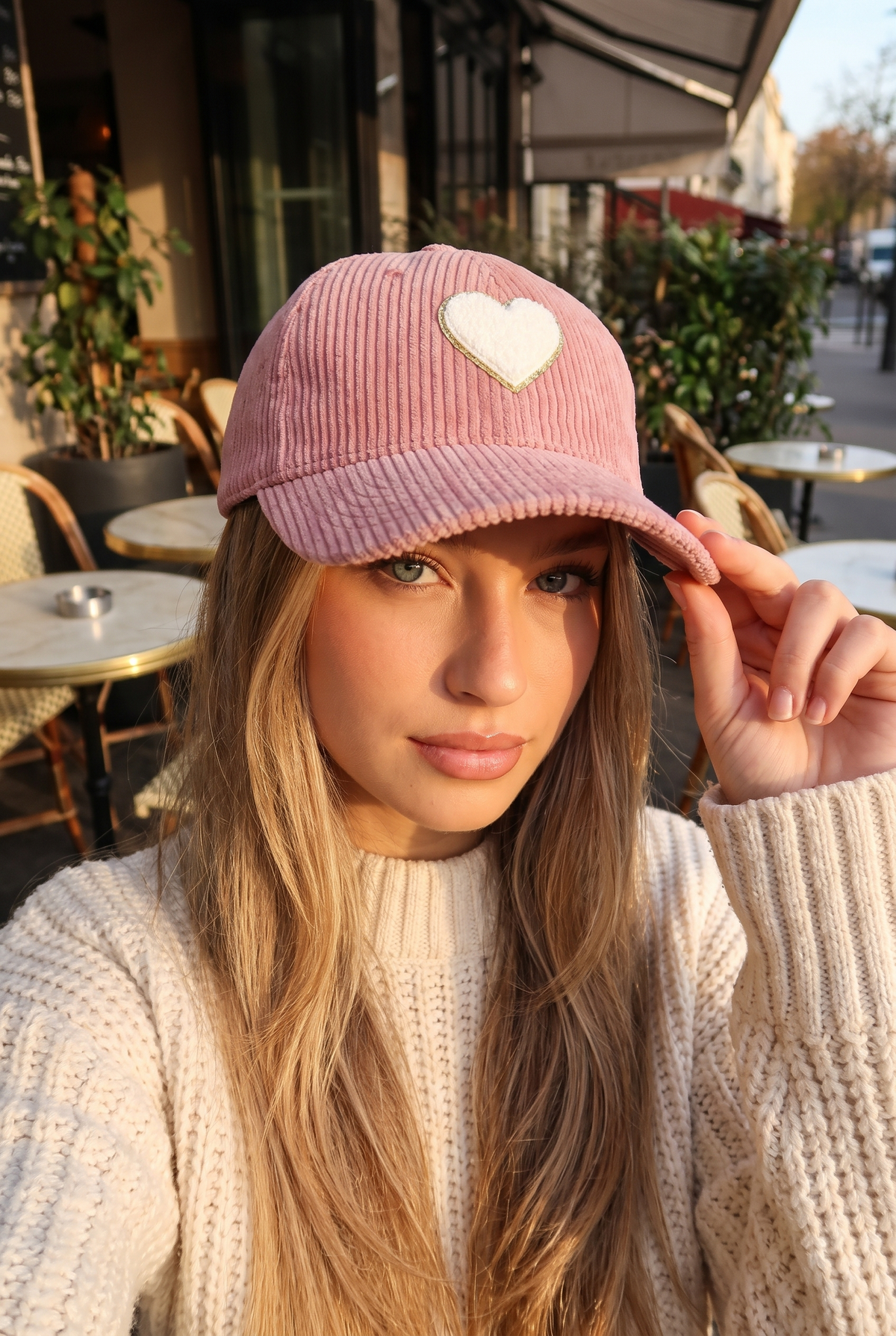 Brianna Heart Corduroy Cap, Worn