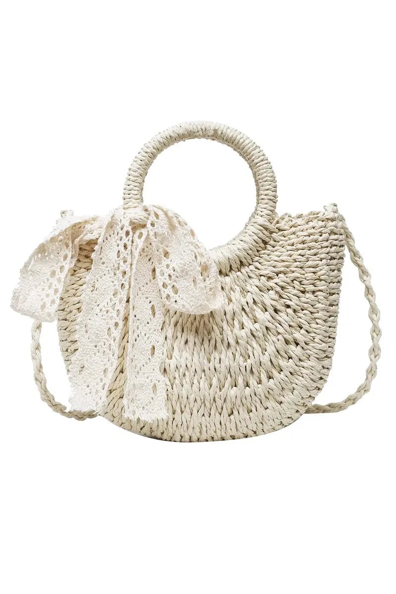 Rose Crochet Lace Rattan Wicker Crossbody Bag Cap Zone