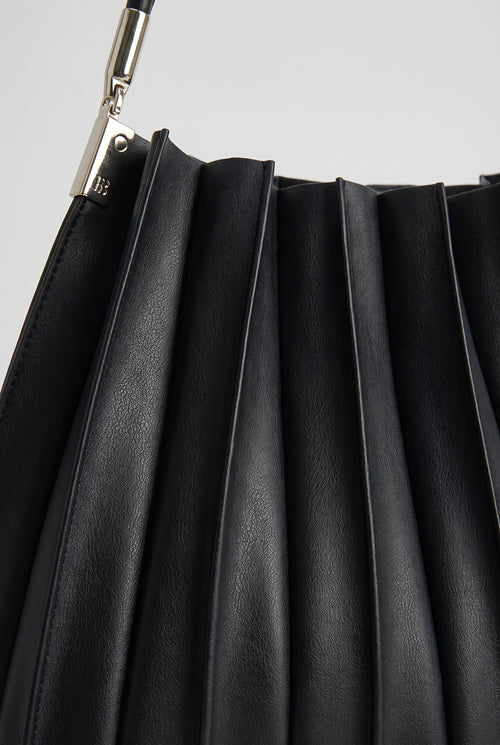 Carrie Black Pleated Vegan Shoulder Bag, Close-up