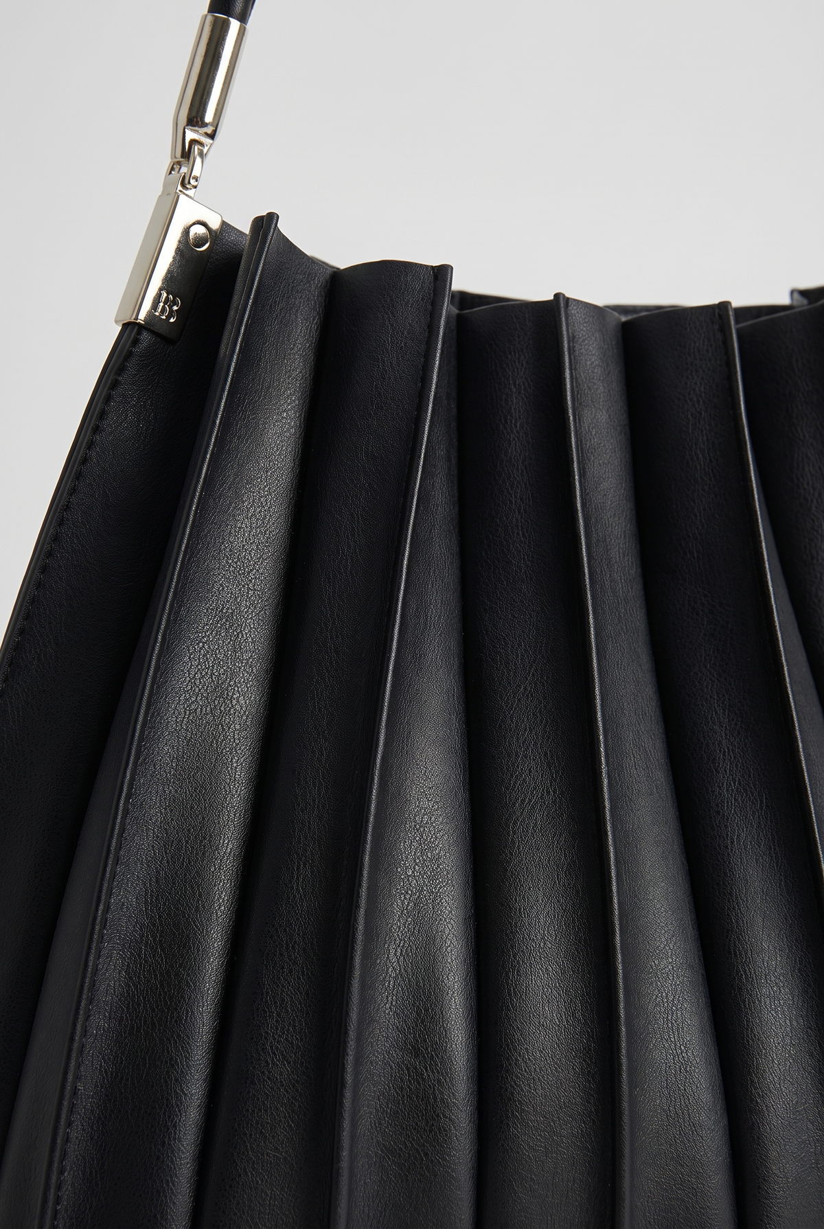 Carrie Black Pleated Vegan Shoulder Bag, Close-up