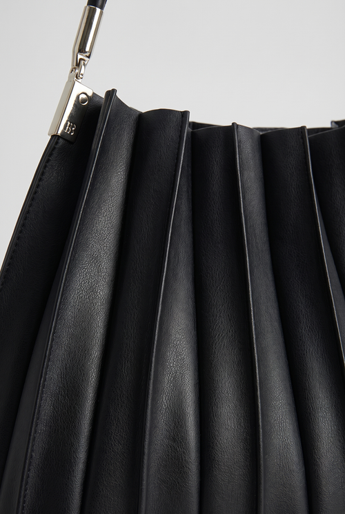 Carrie Black Pleated Vegan Shoulder Bag, Close-up