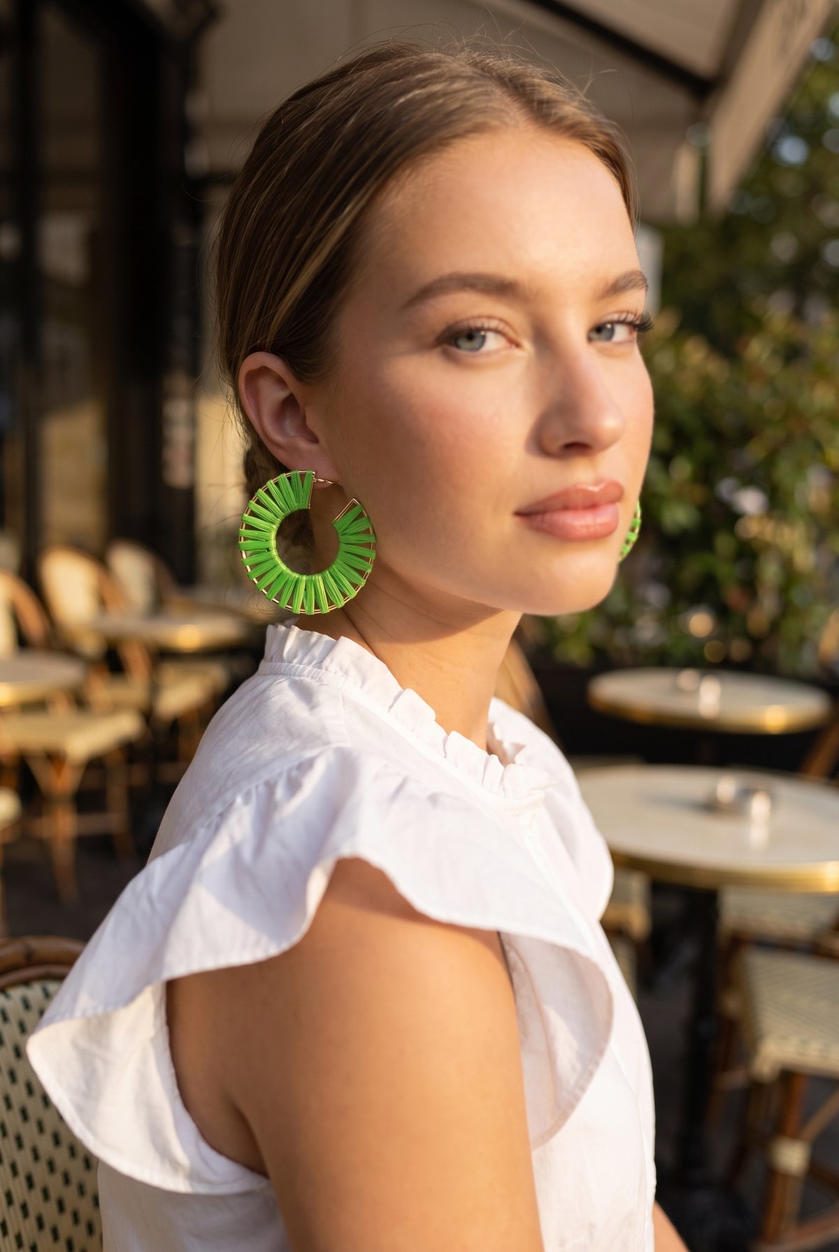 Chloe Earrings, Green worn