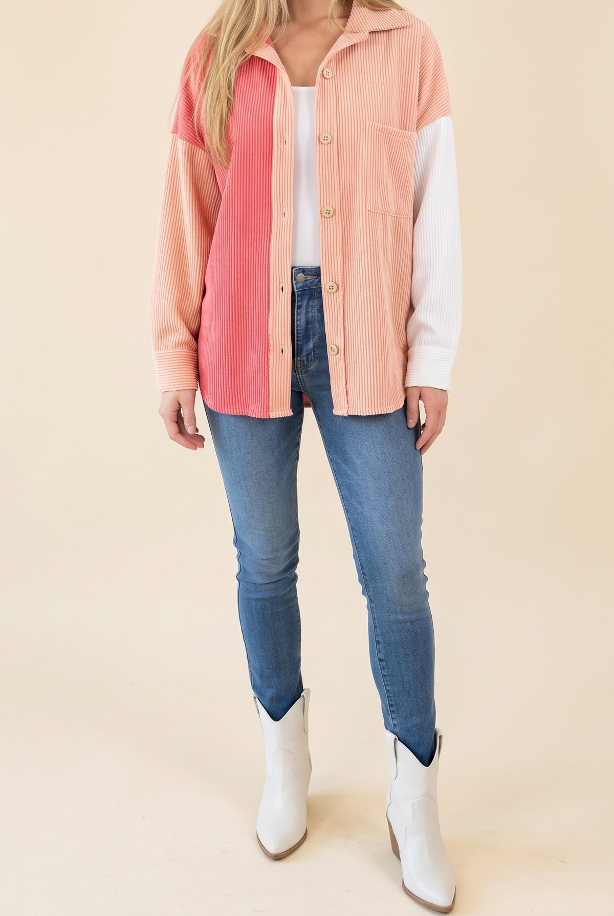 Cool Without Trying Color Block Shacket, Front