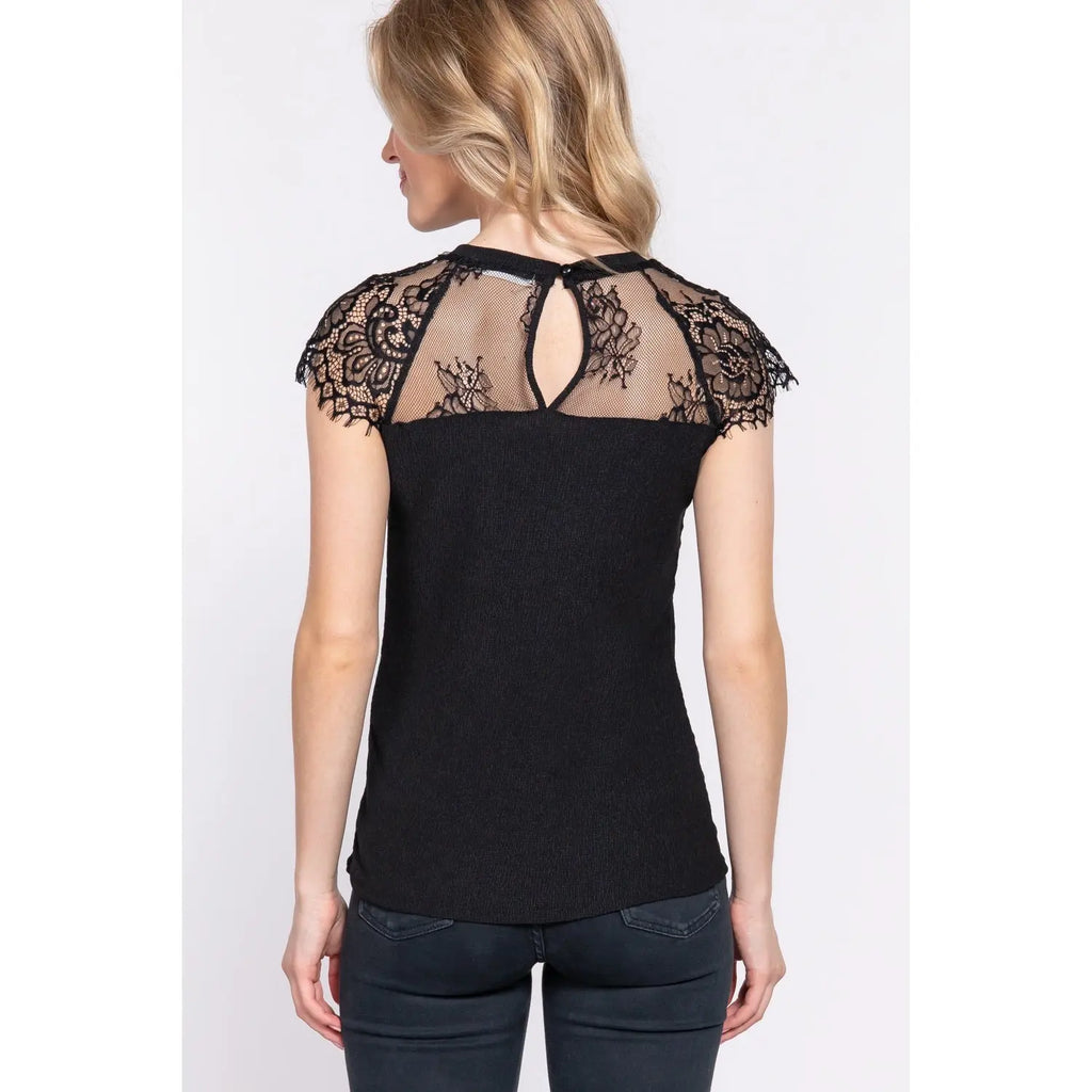 Midnight Madness Lace Ruffle Sleeve Crew Neck Sweetheart Top Bezza