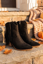 Dixie Tassel Detail Pointed-Toe Western Ankle Boots, Fall still life