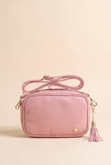 Dolly Vegan Leather Crossbody, Light Pink still life