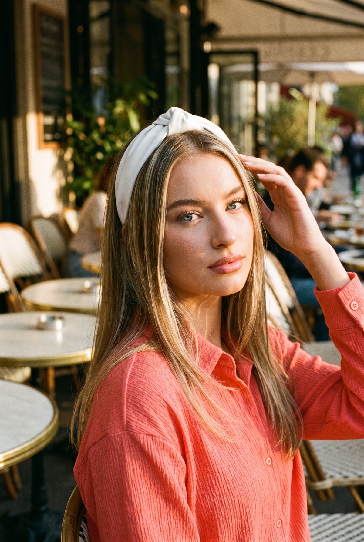 Florence Vegan Leather Headband, Worn