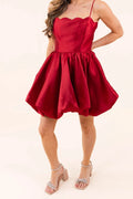 Dance The Night Away Scallop Bubble Mini Dress, front view showing the scalloped neckline and bubble skirt