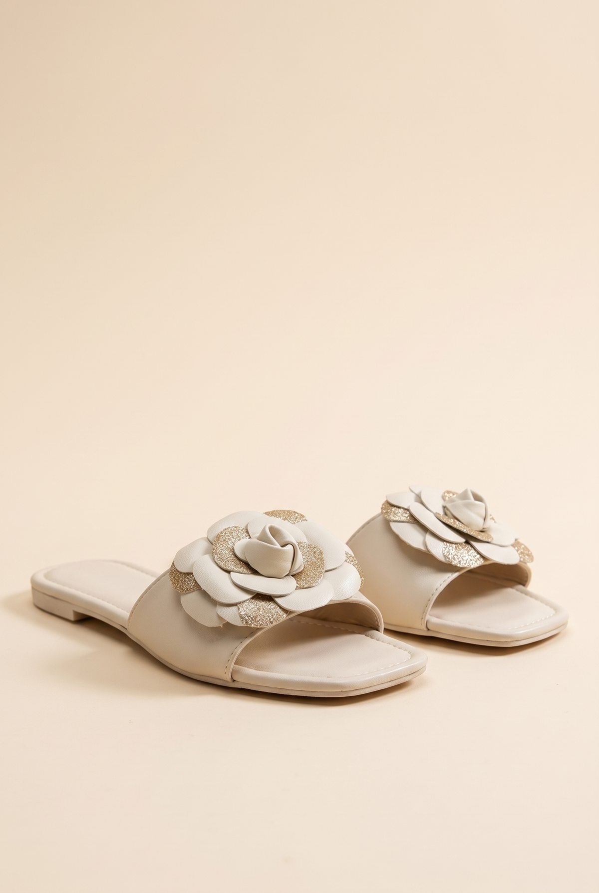 Grace Glitter Flower Accent Sandals, Still life