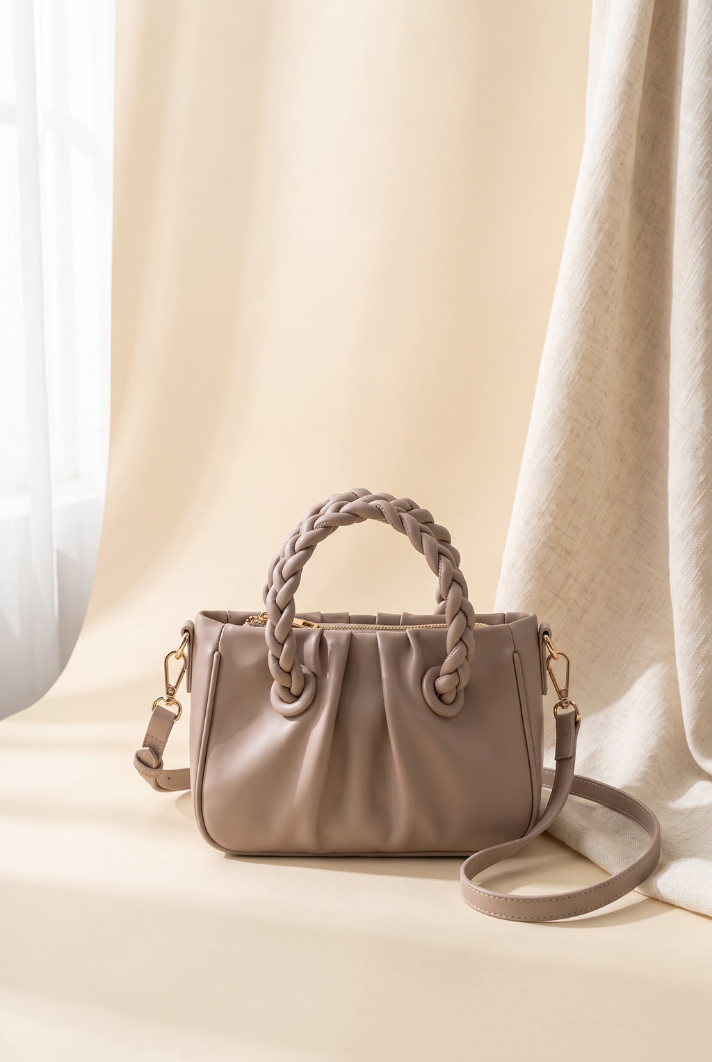 Gracelyn Recycled Vegan Crossbody Bag in Nude, Still life