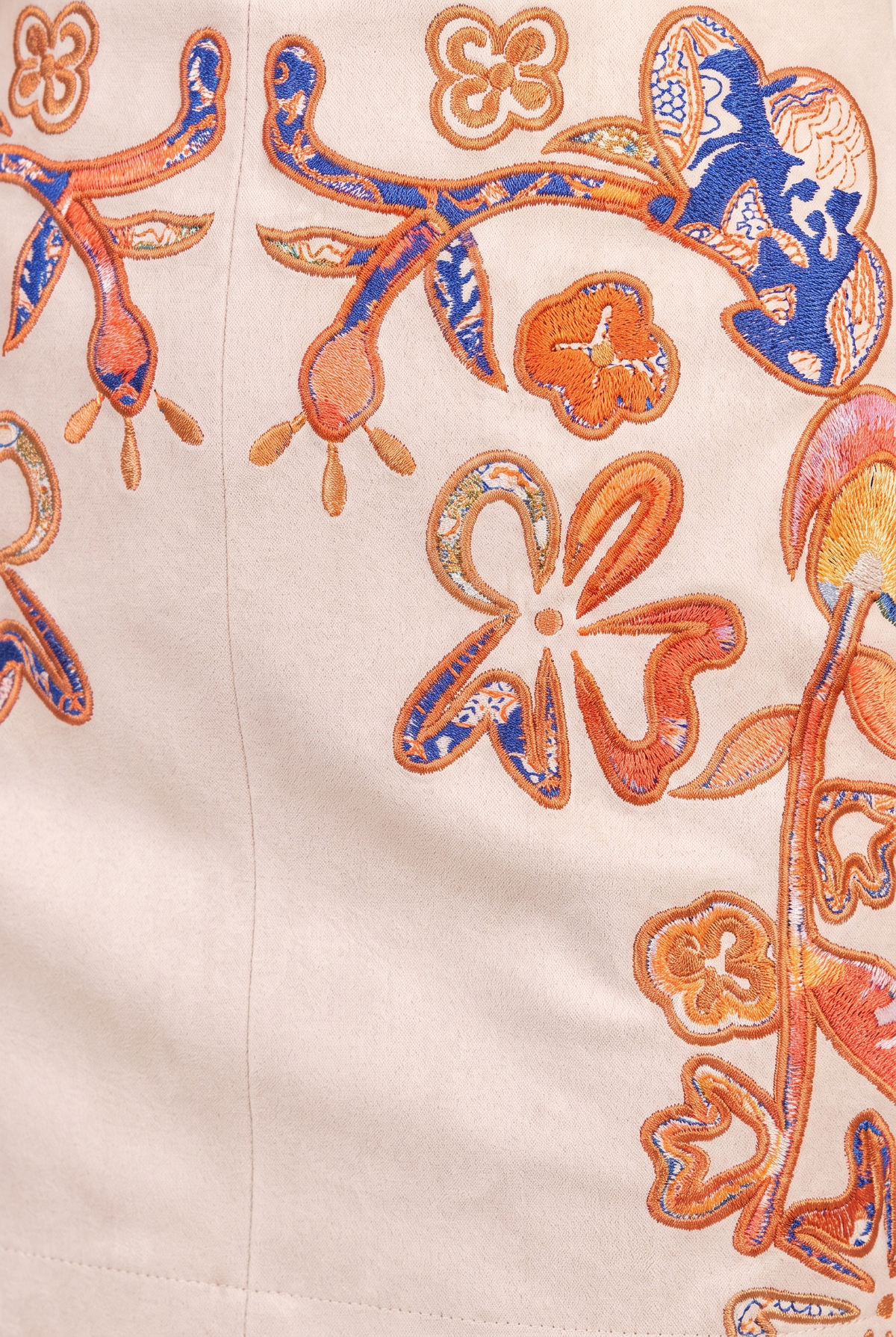 Here Comes the Sun Embroidered Faux Suede Mini Skirt, Fabric detail