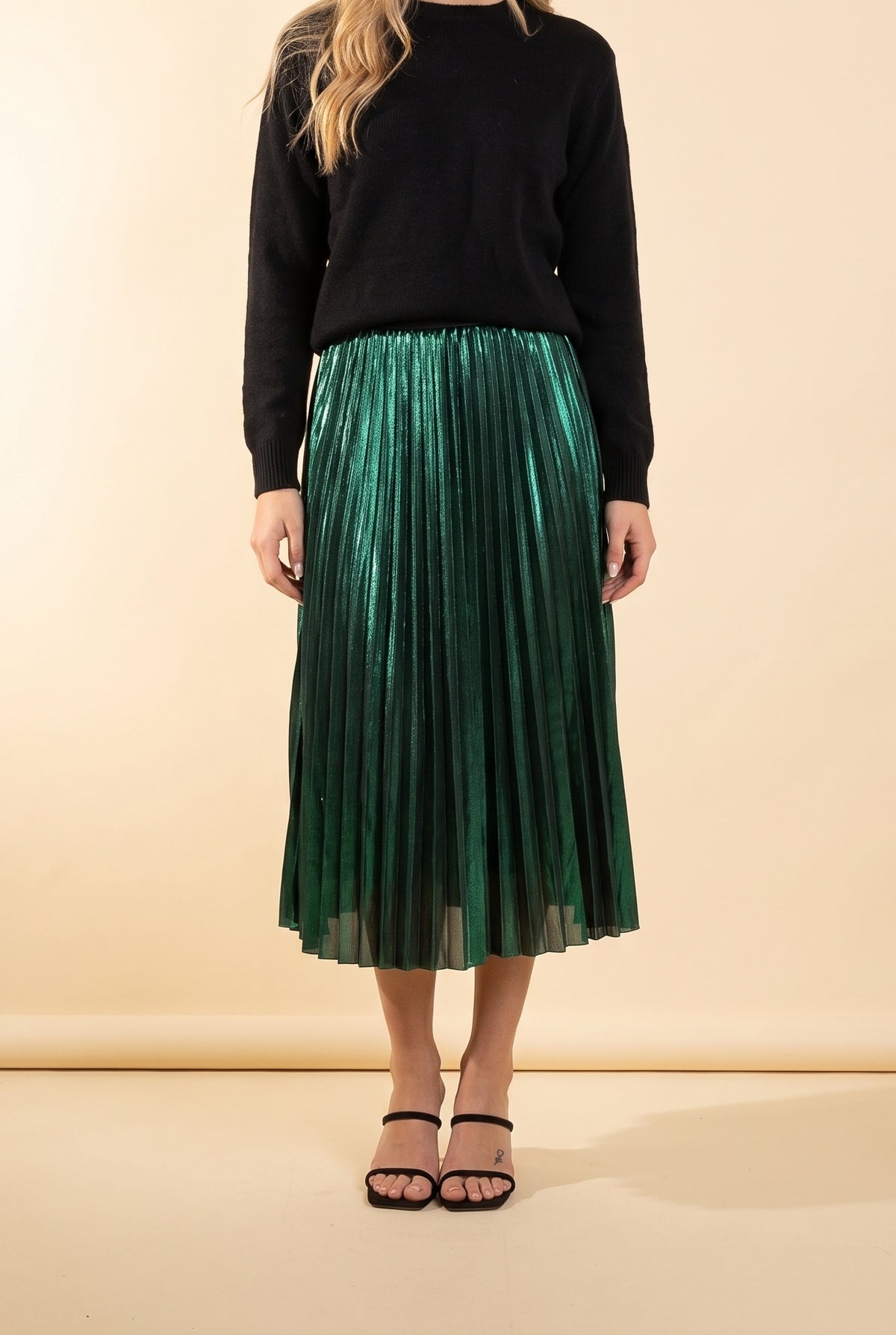 Hotline Bling Metallic Plated Midi Skirt, Front