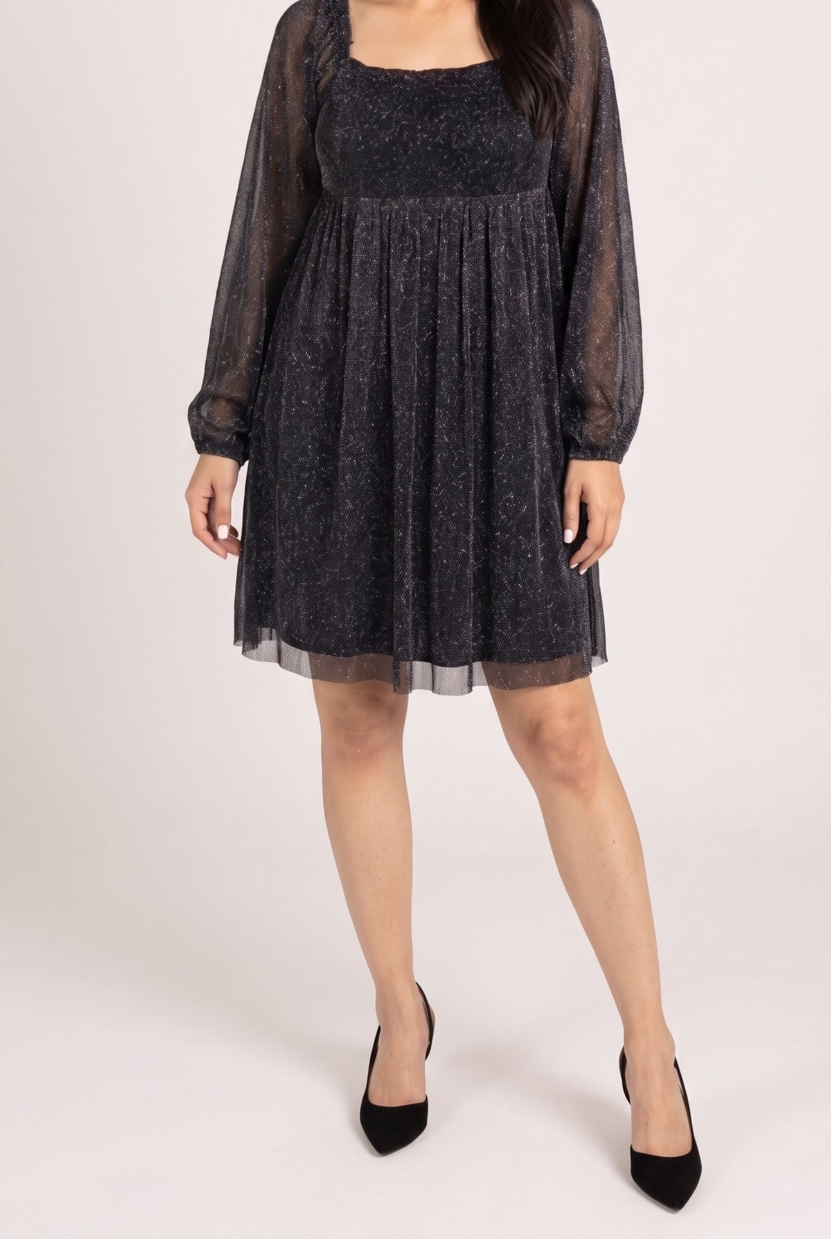 I Remember Everything Glitter Square Neck Babydoll Midi Dress, Front