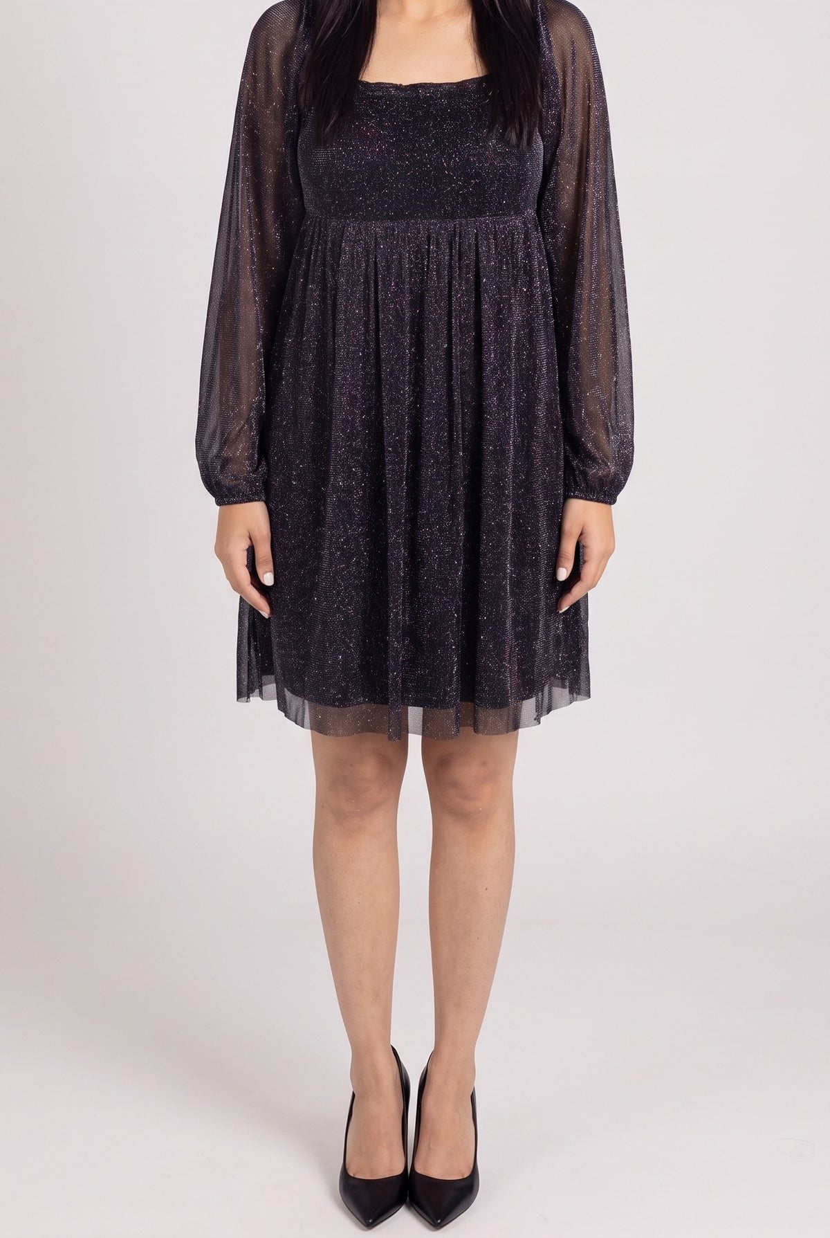 I Remember Everything Glitter Square Neck Babydoll Midi Dress, Close-up