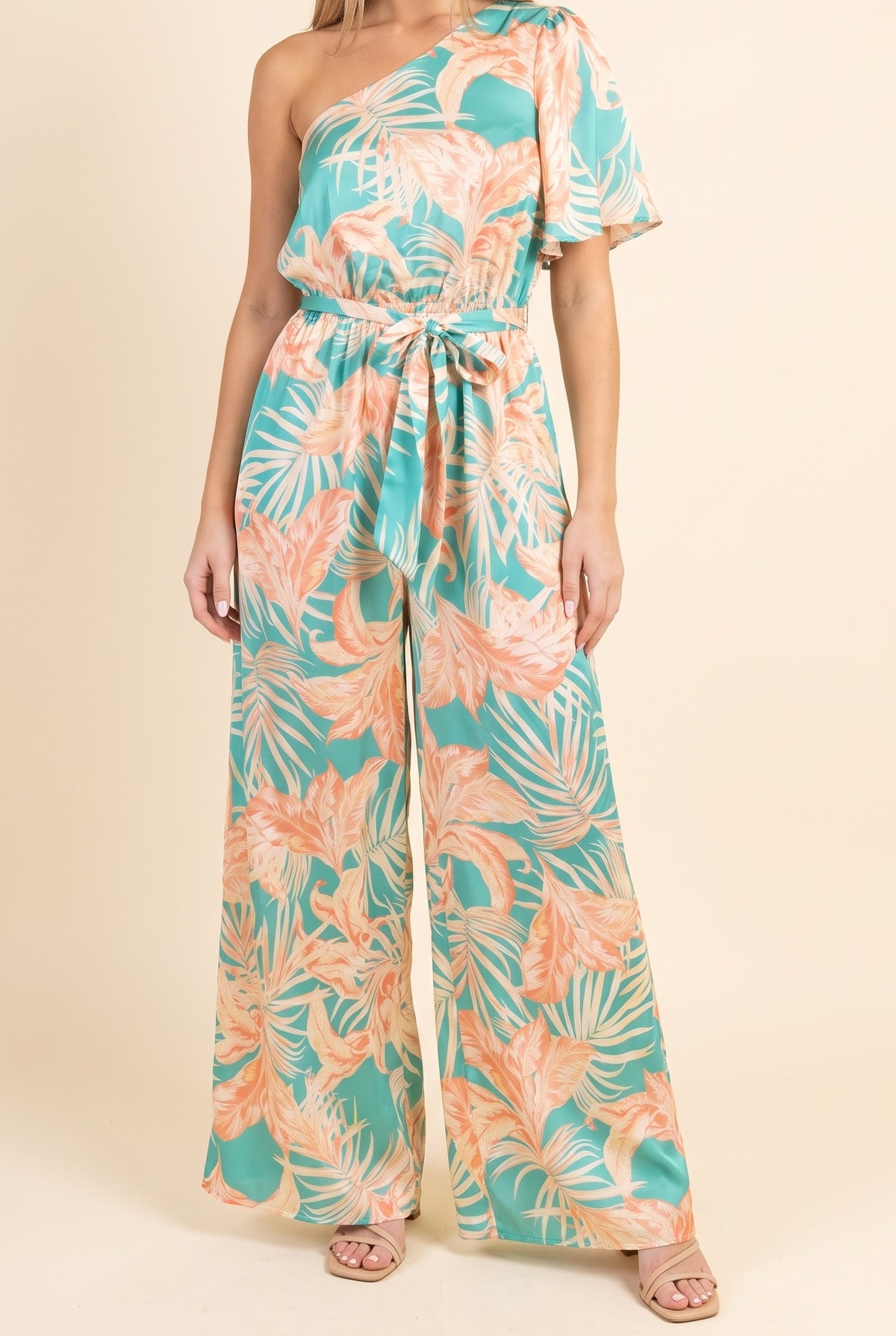 Island Life Turquoise Coral Jumpsuit, Front