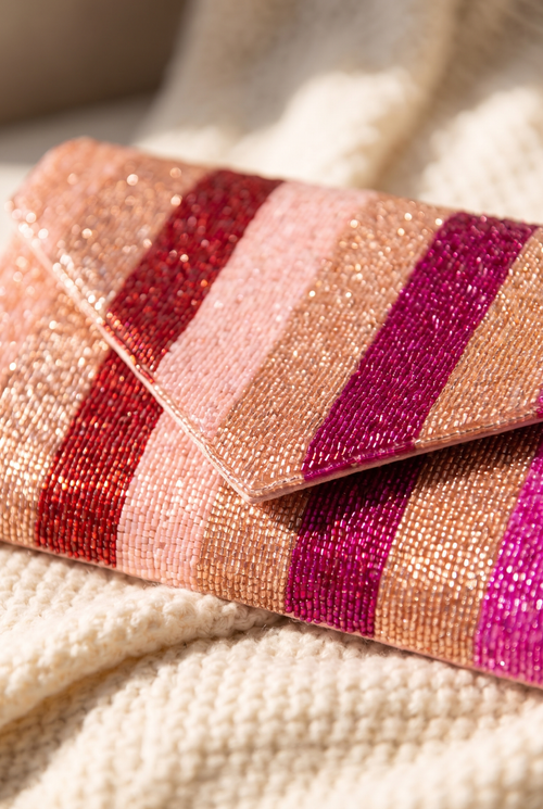 Jane Stripe Pink Clutch, Detail