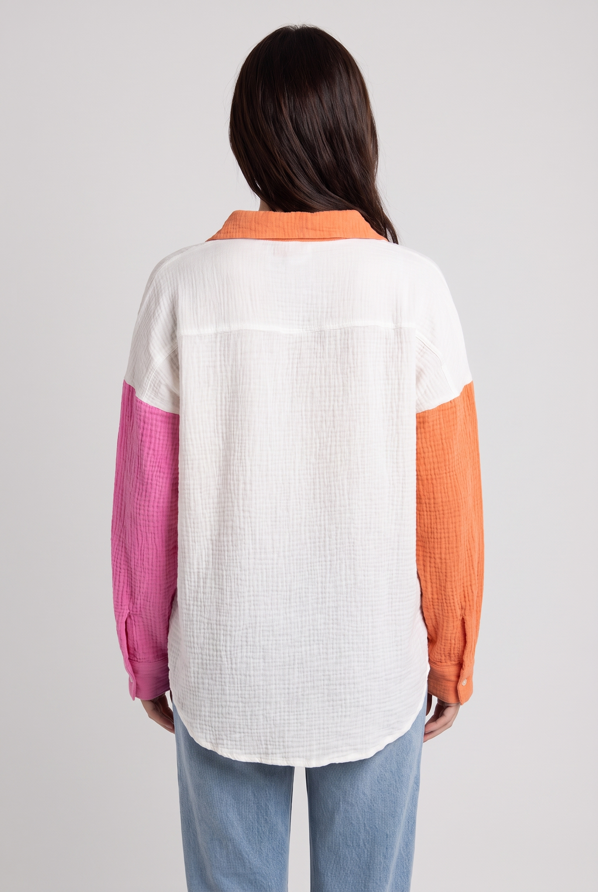 Just Chilling Color Block Button Down Boyfriend Shirt, Back