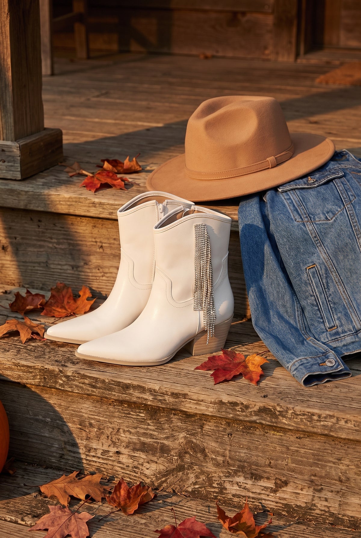 Layla White silver Fringe Booties, Lifestyle