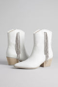 Layla White silver Fringe Booties, Three-quarter