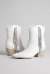 Layla White silver Fringe Booties, Three-quarter