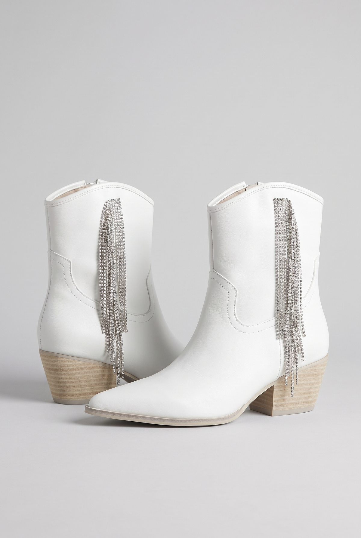 Layla White silver Fringe Booties, Three-quarter