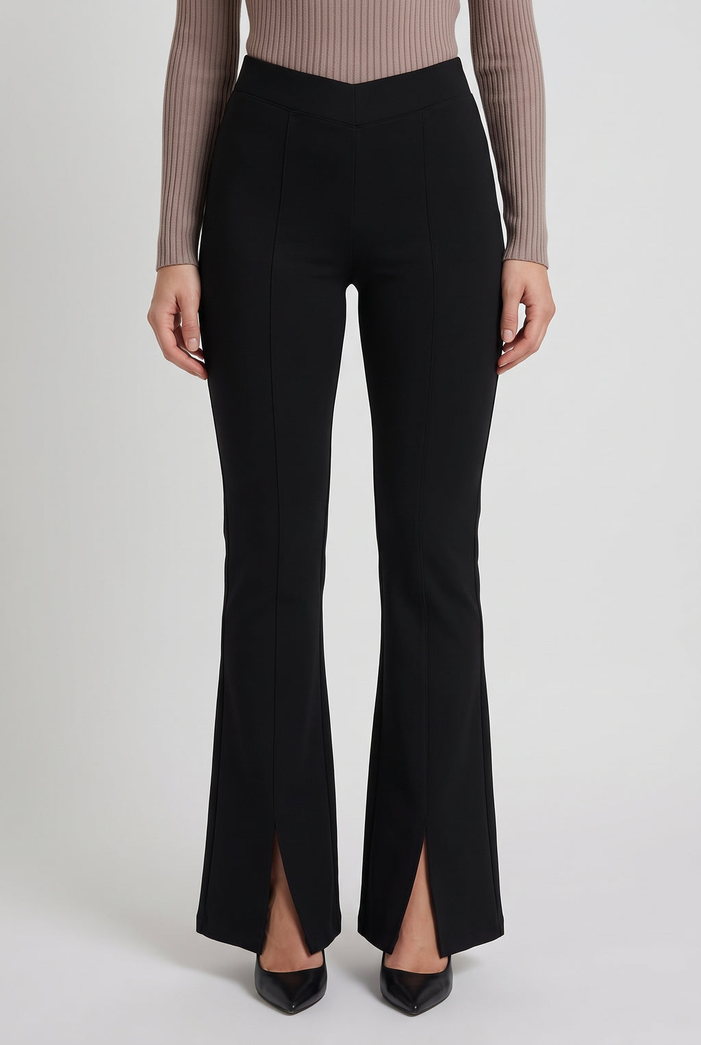 Lead From The Heart Low Rise V Shape Ponte Flare Pants, Close-up