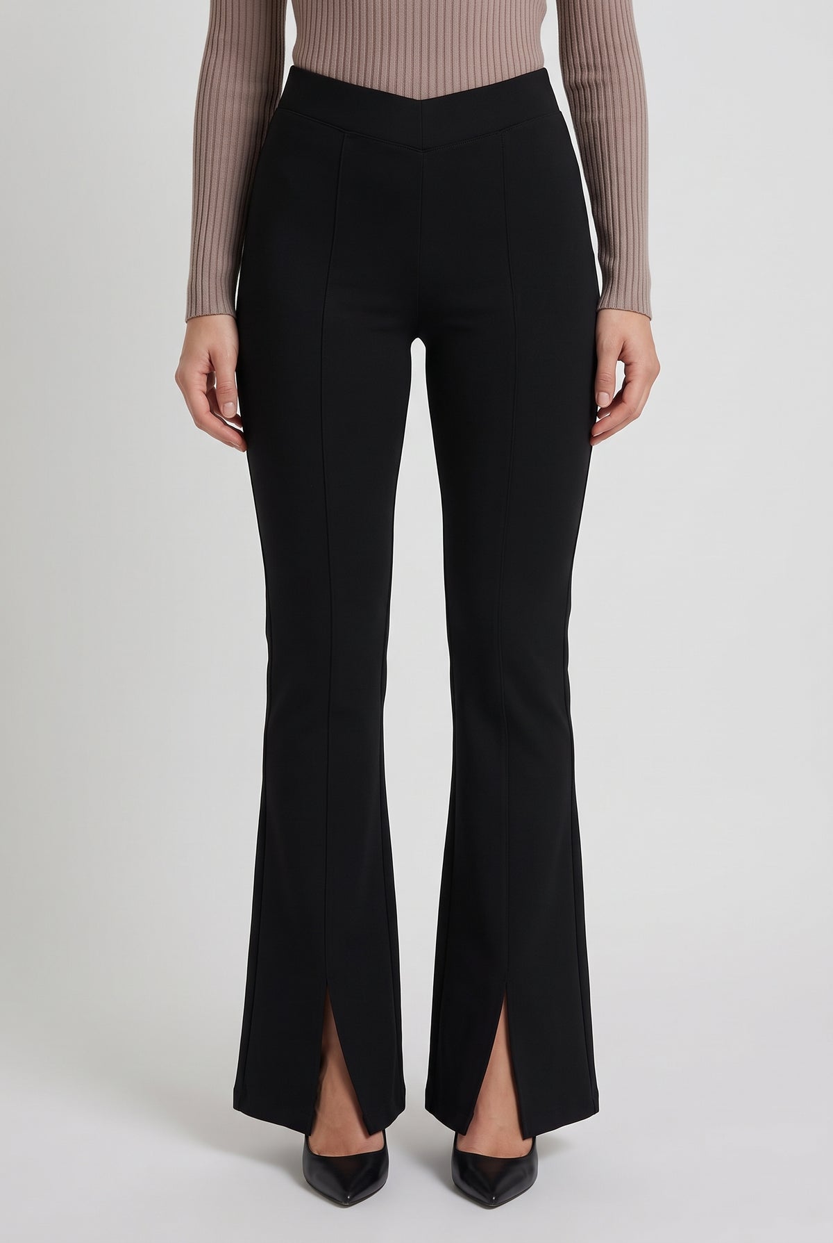 Lead From The Heart Low Rise V Shape Ponte Flare Pants, Close-up