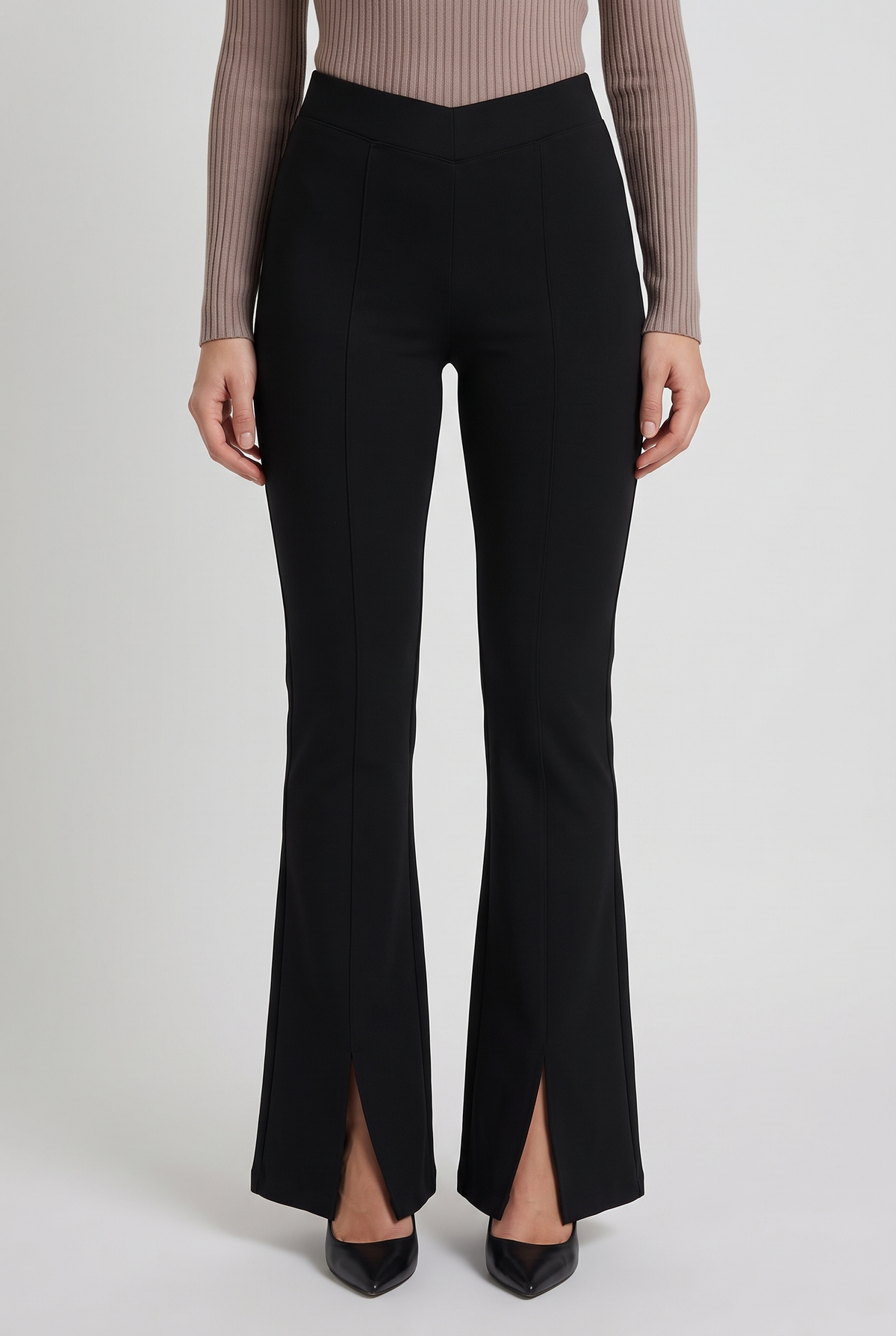 Lead From The Heart Low Rise V Shape Ponte Flare Pants, Close-up