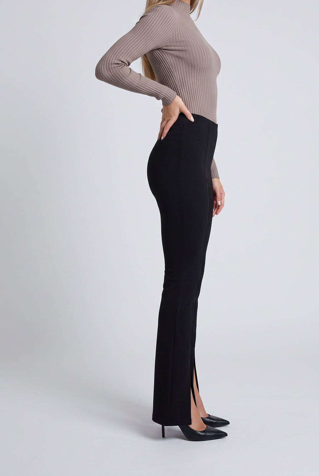 Lead From The Heart Low Rise V Shape Ponte Flare Pants, Side