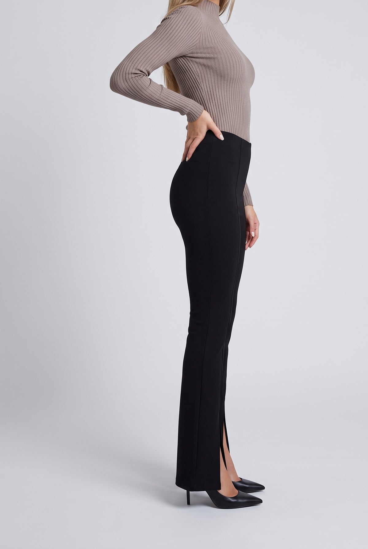 Lead From The Heart Low Rise V Shape Ponte Flare Pants, Side