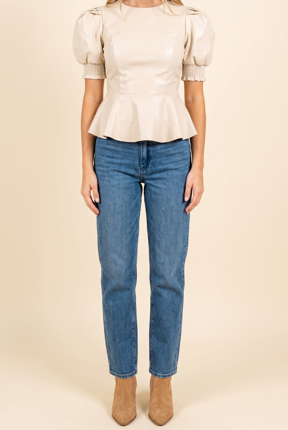 Let's Get It On Top Faux Leather Top, Front