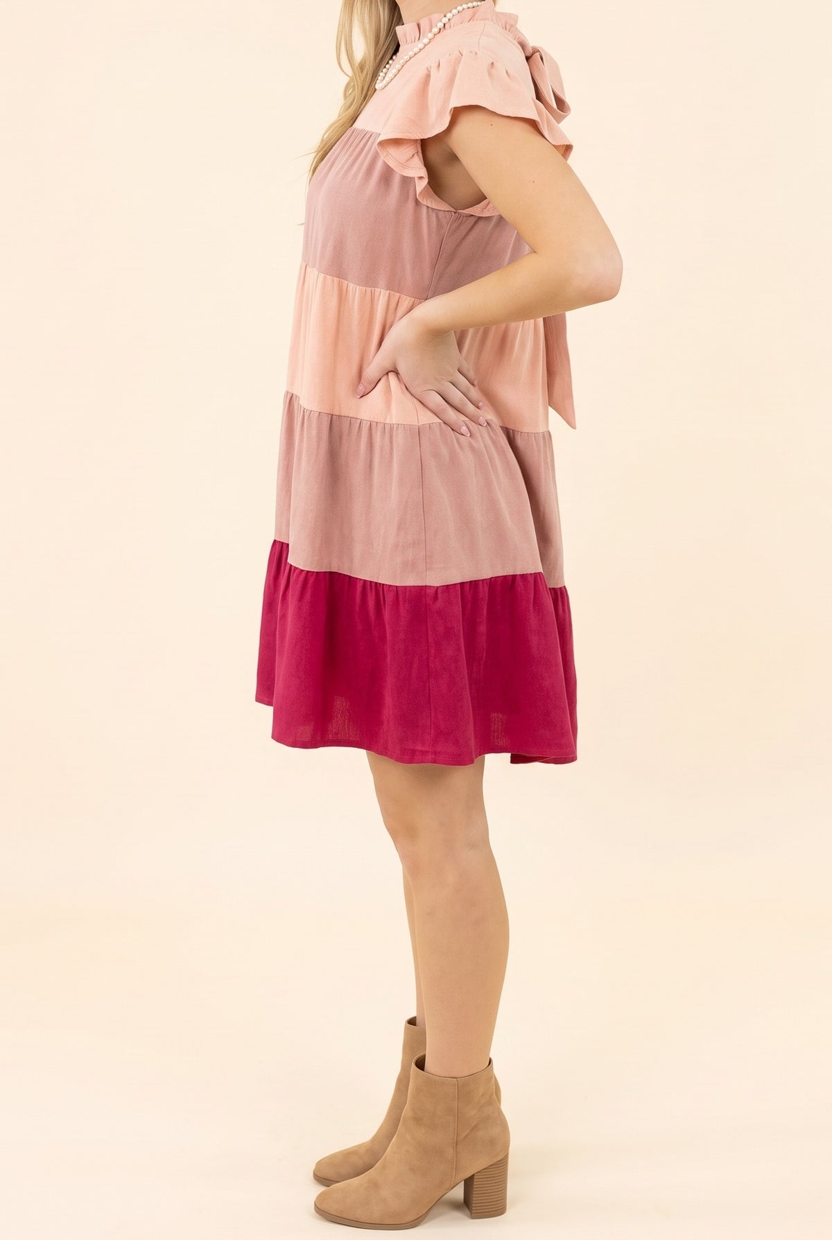 Let Them Know Color Block Tiered Faux Suede Short Dress, Side