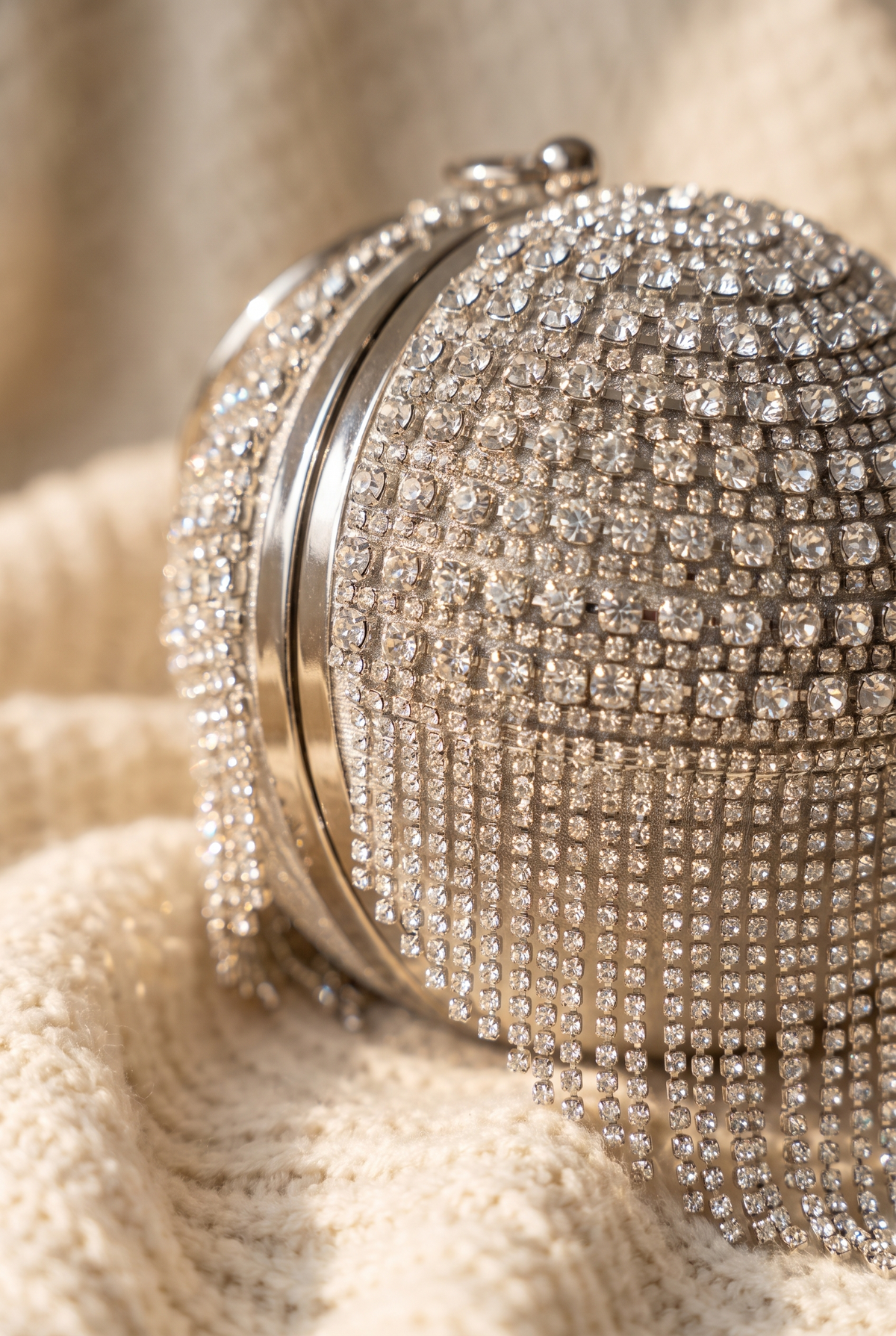 Londyn Round Rhinestone Fringe Bag, Detail