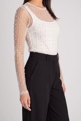 Look At Her Pearl Radiance Mesh Top, Side