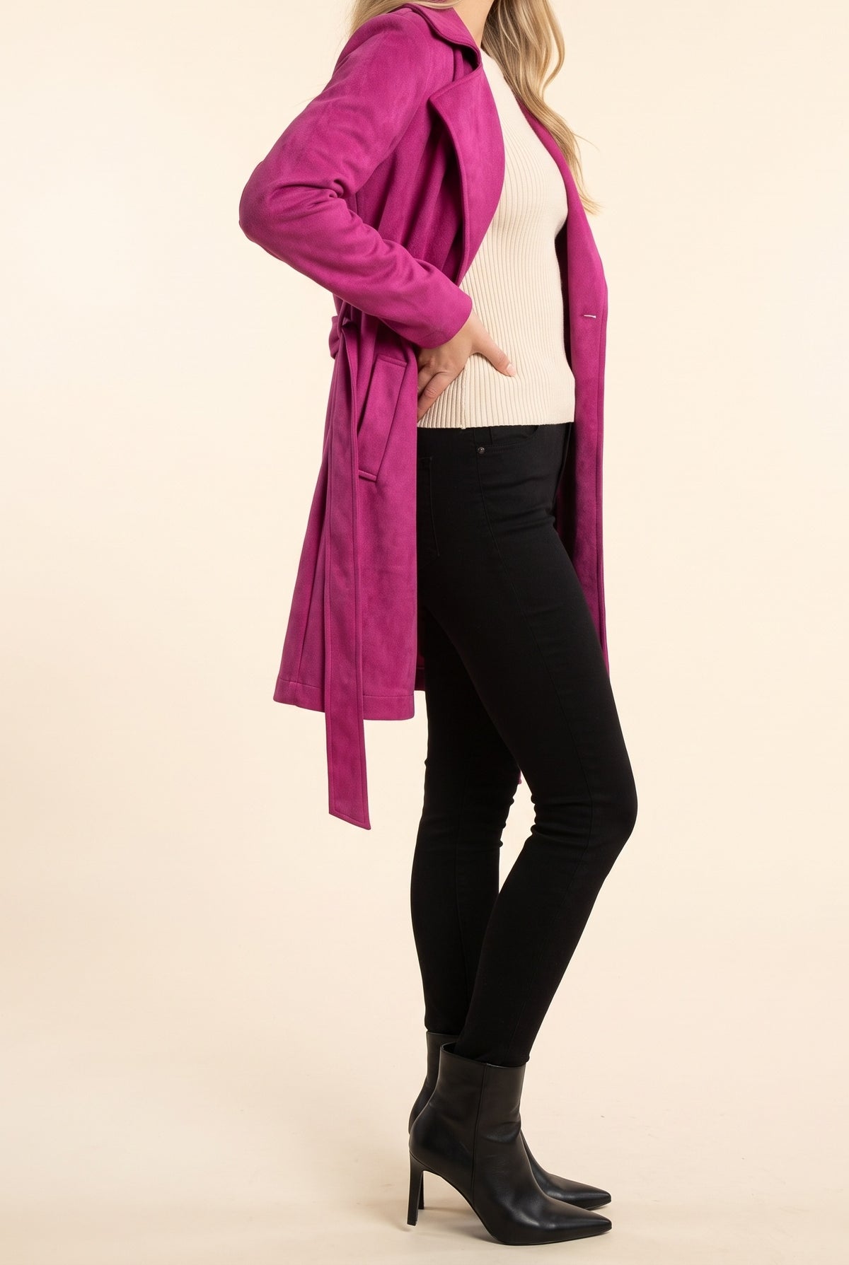 Love Me Like You Do Suede Double Breasted Trench Coat, Side