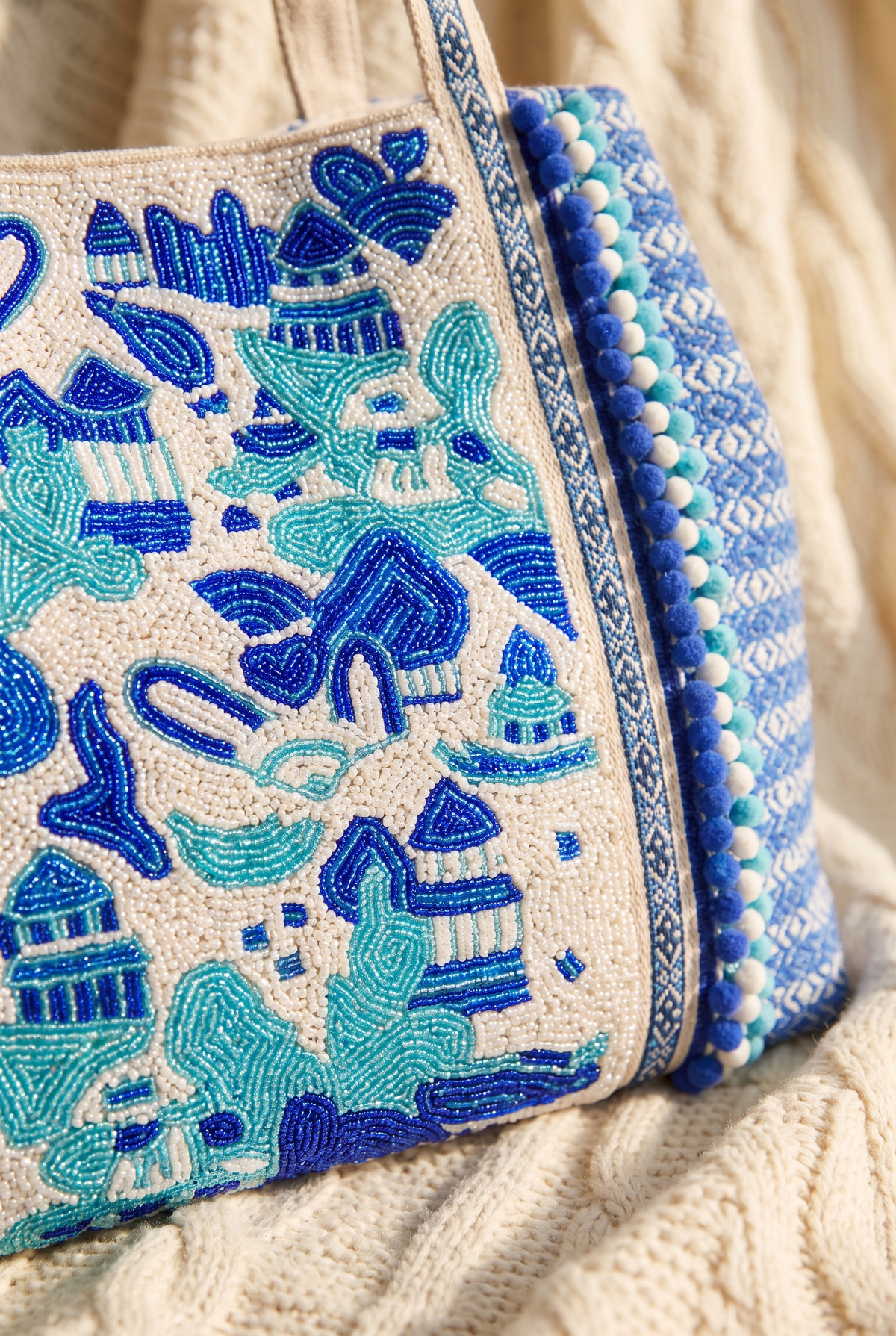 Marina Blue Embellished Tote, Detail
