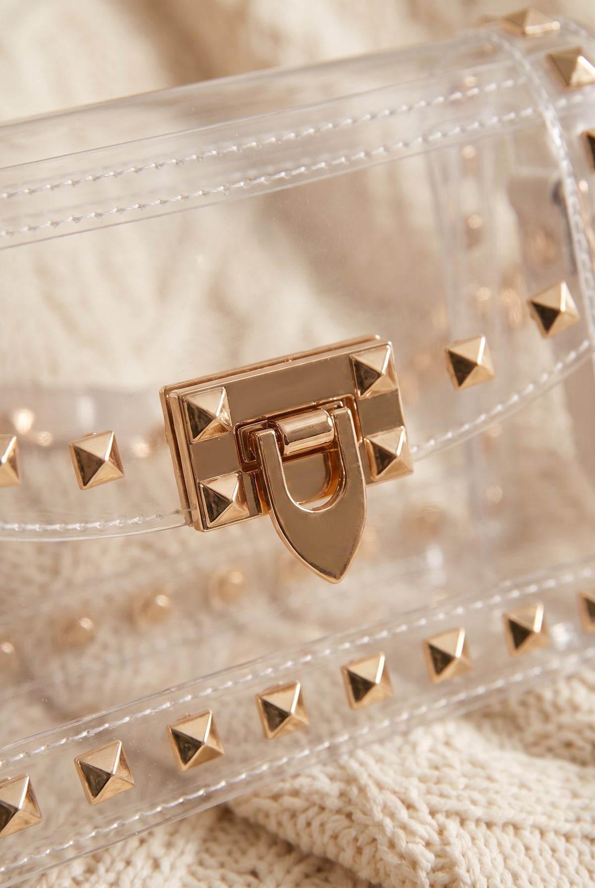 Metallic Studded Clear Handbag, Detail