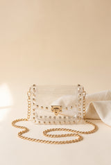 Metallic Studded Clear Handbag, Still life