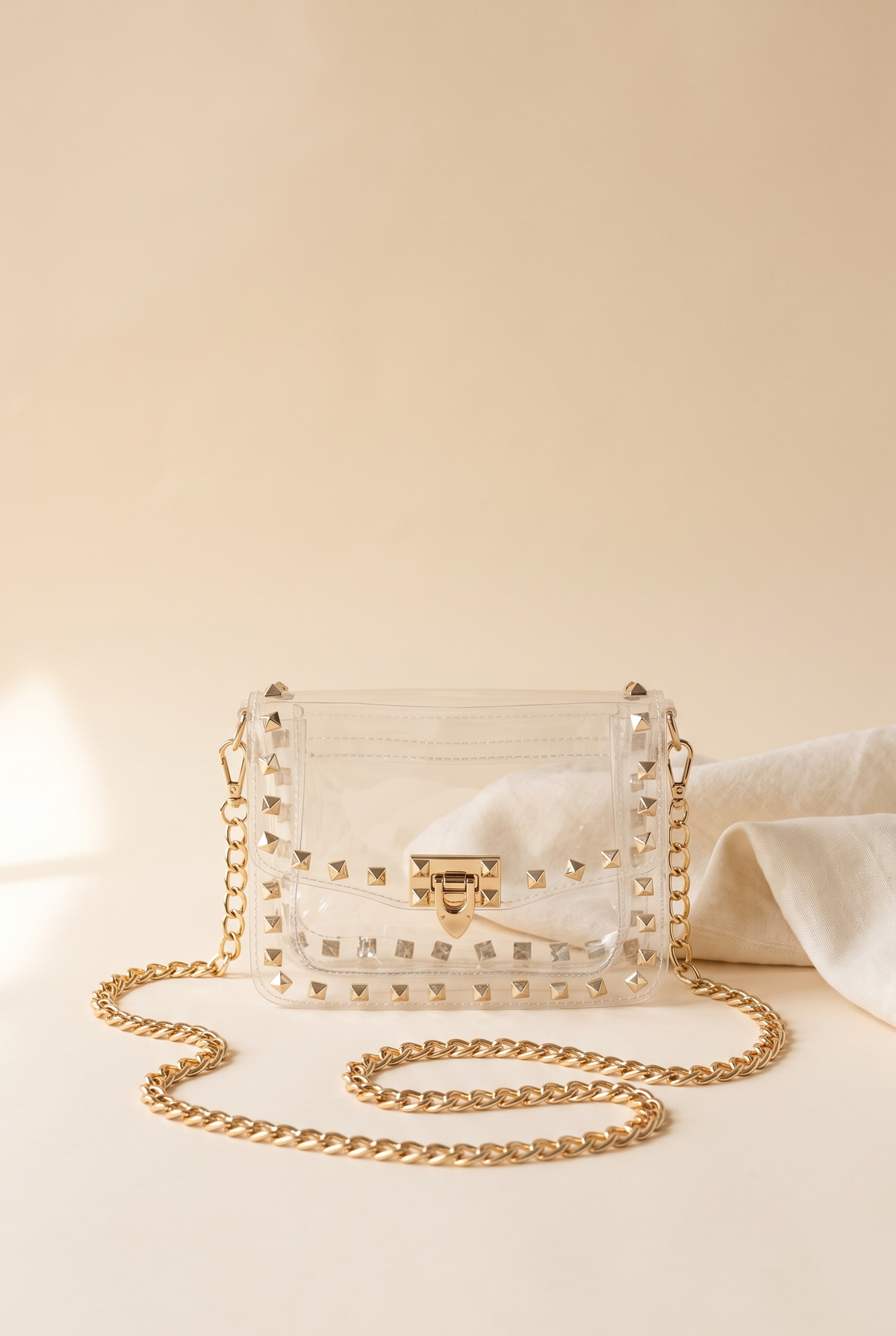 Metallic Studded Clear Handbag, Still life