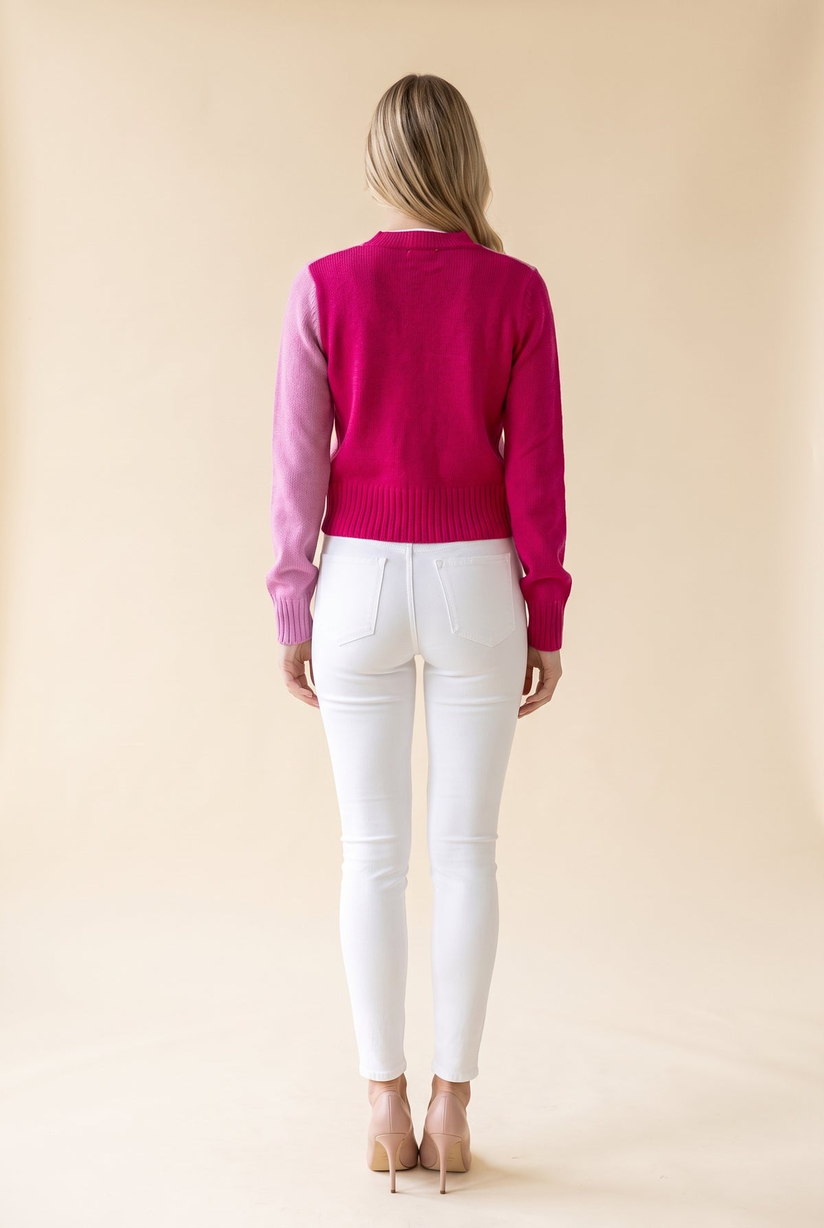 My Heart Will Go On Heart Button Sweater, Back