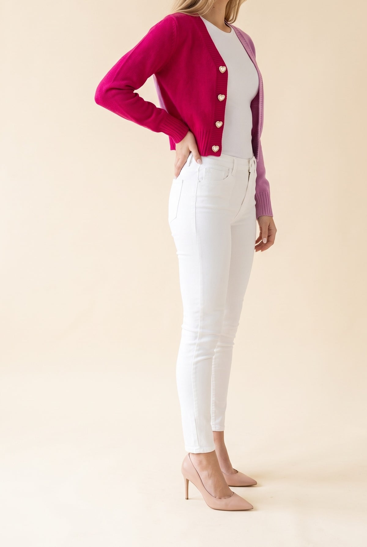 My Heart Will Go On Heart Button Sweater, Side