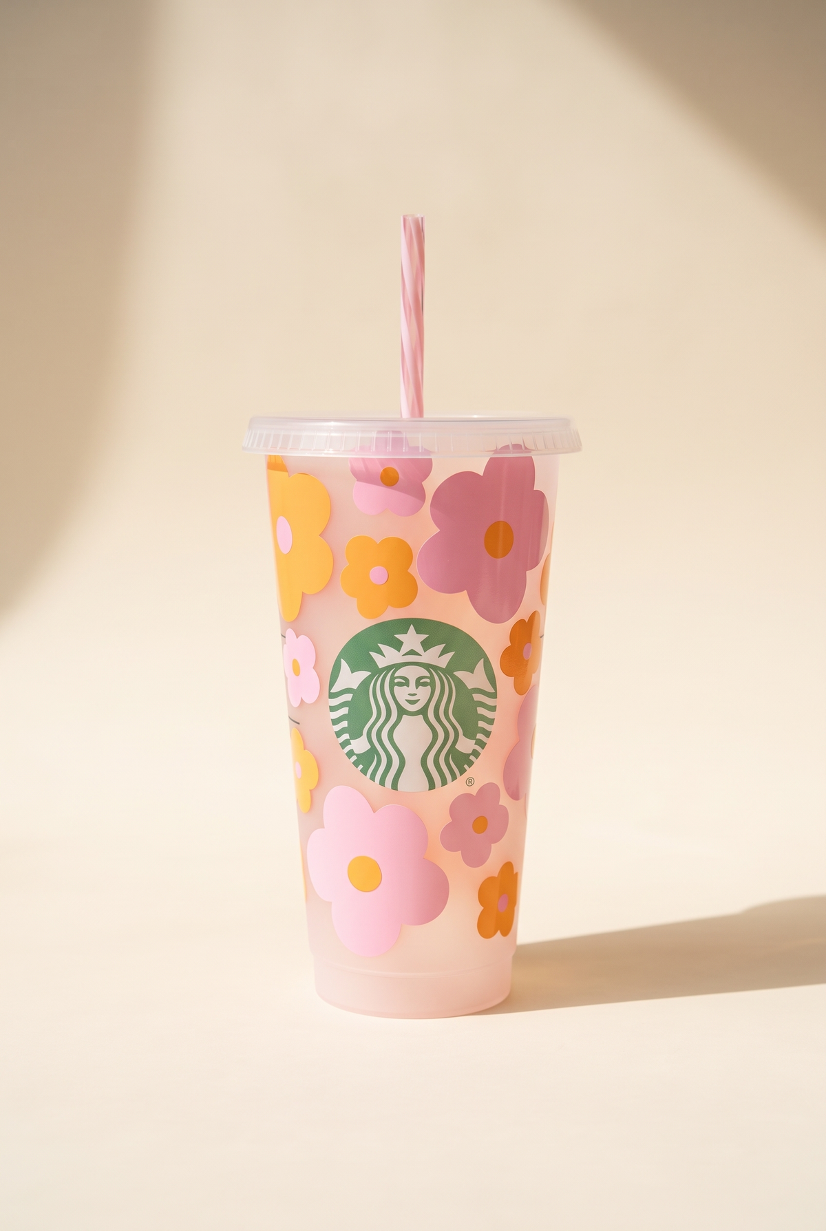 Myla Pink & Orange Retro Flowers Iced Coffee Cup, Still life
