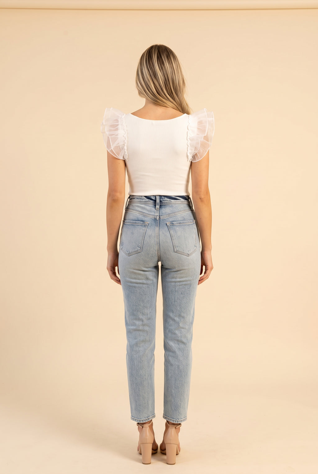 Not Afraid Ruffle Sleeve Square Neck Bodysuit, Back